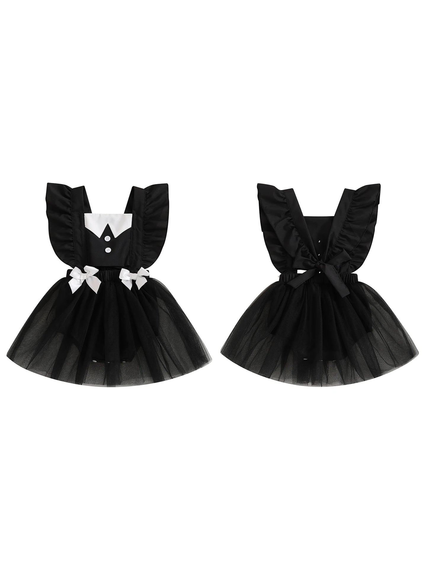Baby Girls' Halloween Romper Dress - Flutter Sleeves Square Neck Tulle Patchwork Jumpsuit