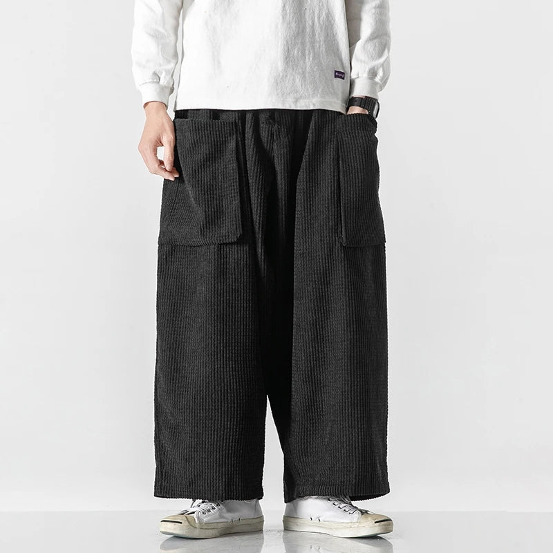 Men's Wide Leg Corduroy Pants - Loose Fit Casual Trousers