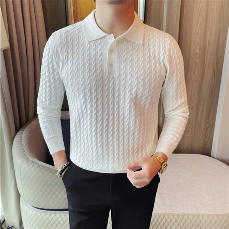 Turn Down Collar Smart Casual Knit Polo Shirt