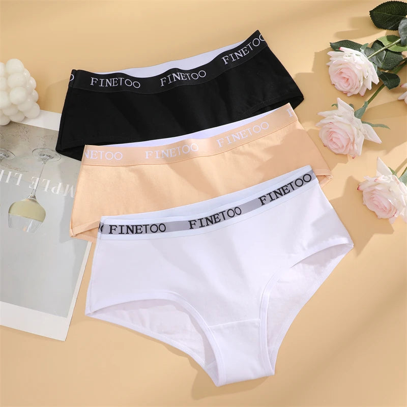 Women's 3Pcs Cotton Breathable Underwear Letter Belt Low Waist Briefs Stretch Comfortable Lingerie