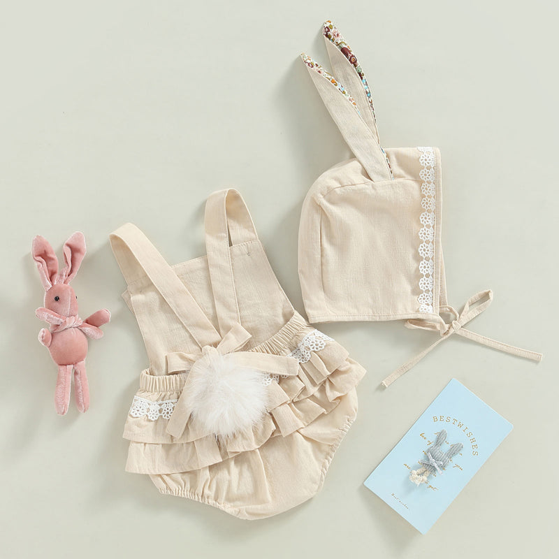 Easter Days Baby Girls Boys Romper 2pcs Cartoon Rabbit Floral Printed Sleeveless Bunny Ear Jumpsuit