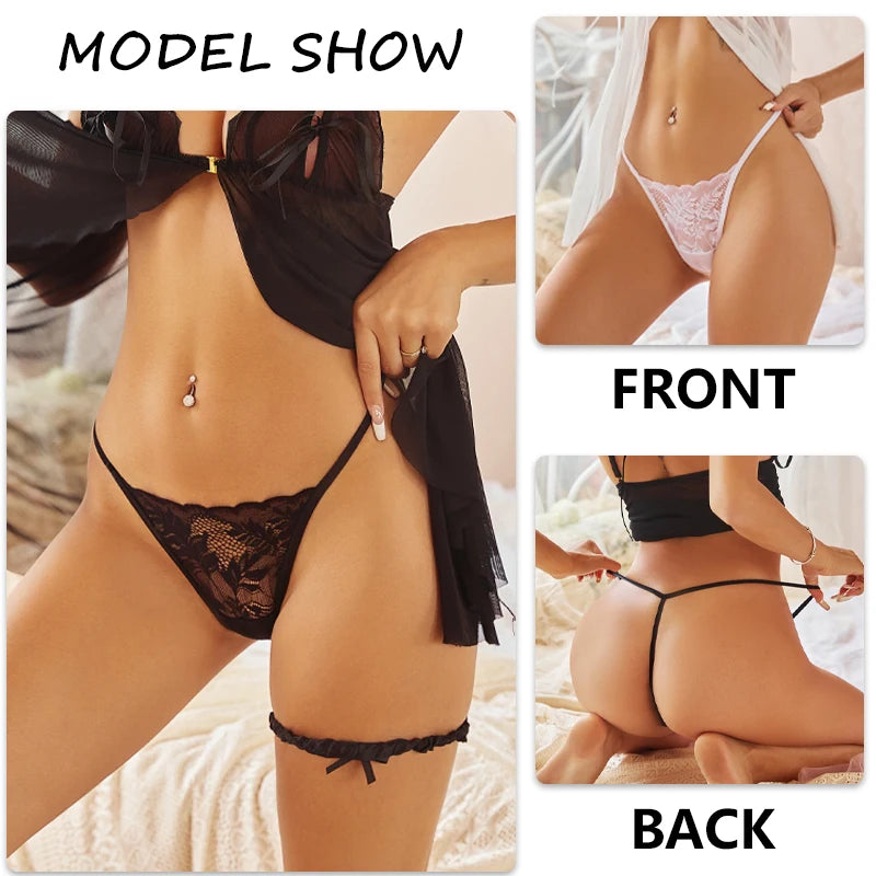 Floral Lace Thong Underwear - Low Waist Transparent Briefs for Women
