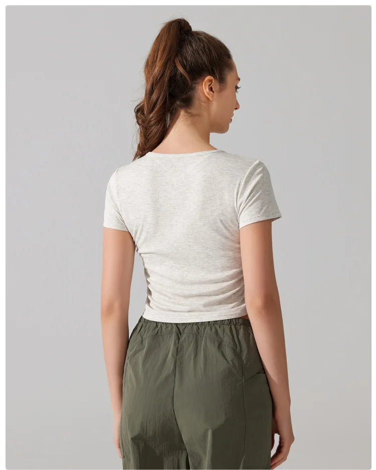 Women's Breathable Yoga Crop Top - Slim Fit Athletic T-Shirt
