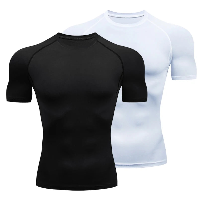 Men's Running Compression Quick Dry Fitness Tight Sportswear Gym Sport Short Sleeve Shirt