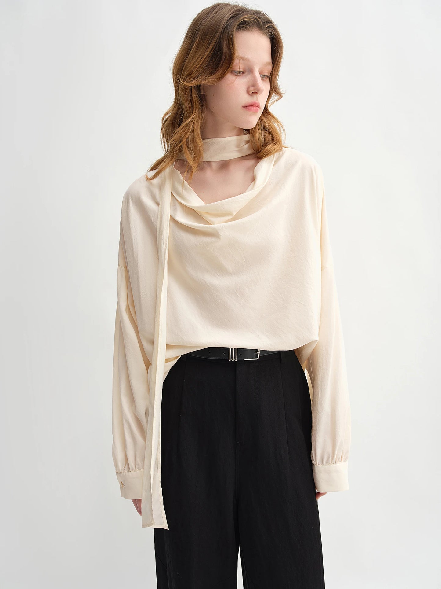 Women's Autumn Clothing Set - Long Sleeve Shirt & A-Line Skirt