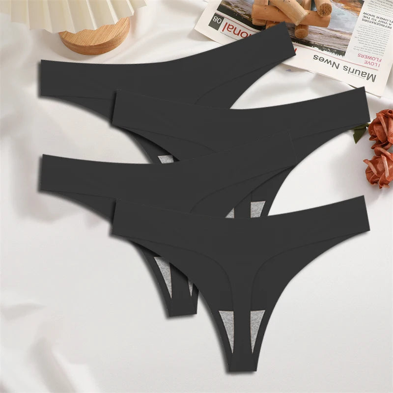 4-Pack Ice Silk Seamless Thongs - Low Waist Bikini Underwear