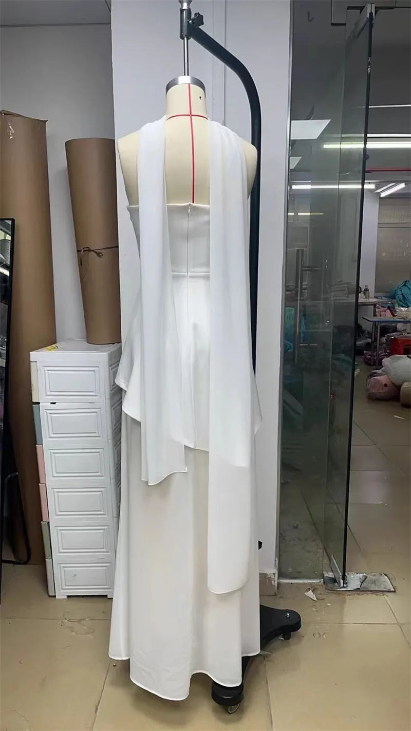 Women's Elegant Strapless Maxi Gown With Scarf Off-shoulder Sleeveless Backless Split Beach Long Dress