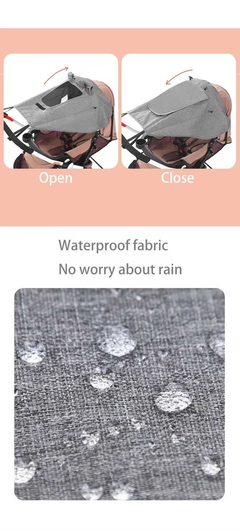 Universal Baby Stroller Sun Shade - UV UPF 50+ Waterproof Awning Protection