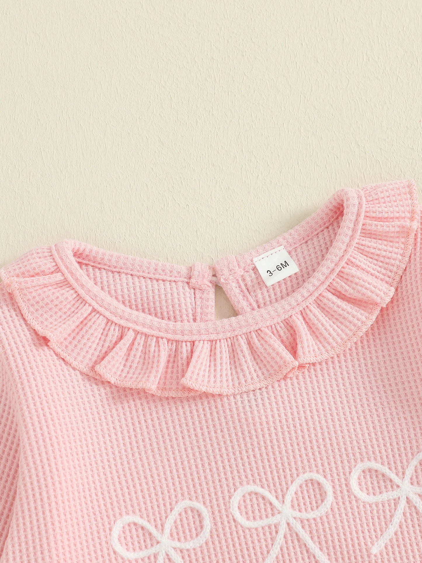 Lovely Baby Girls Bubble Romper - Bow Embroidery Long Sleeve Ruffle Jumpsuit (0-18M)