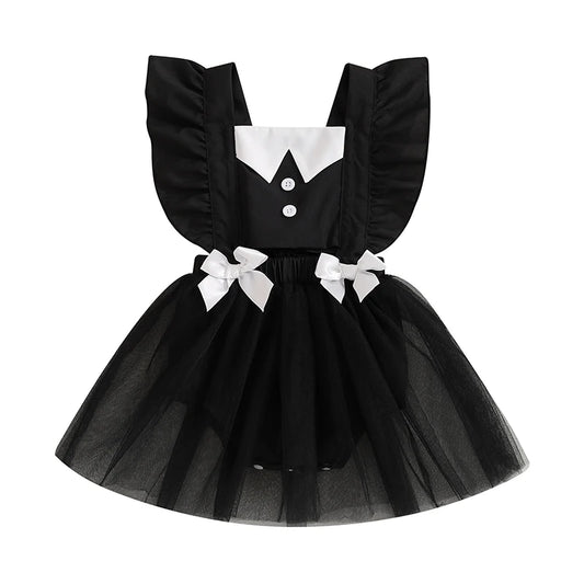 Baby Girls' Halloween Romper Dress - Flutter Sleeves Square Neck Tulle Patchwork Jumpsuit
