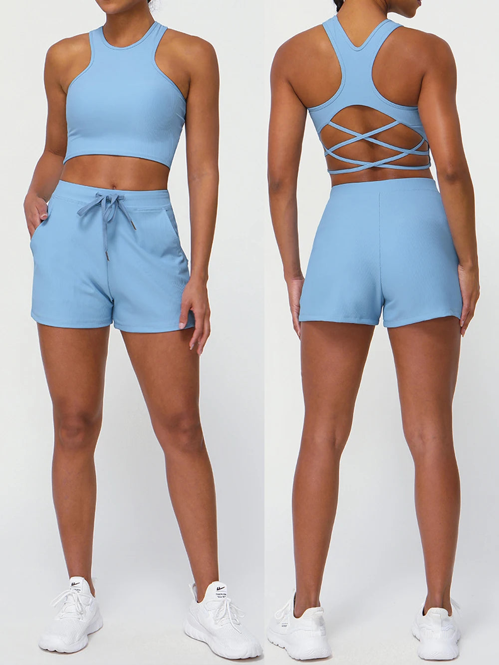 Women's Two Pieces Fitness Yoga Set Gym Breathable Quick Dry Running Short Sportswear Workout Set