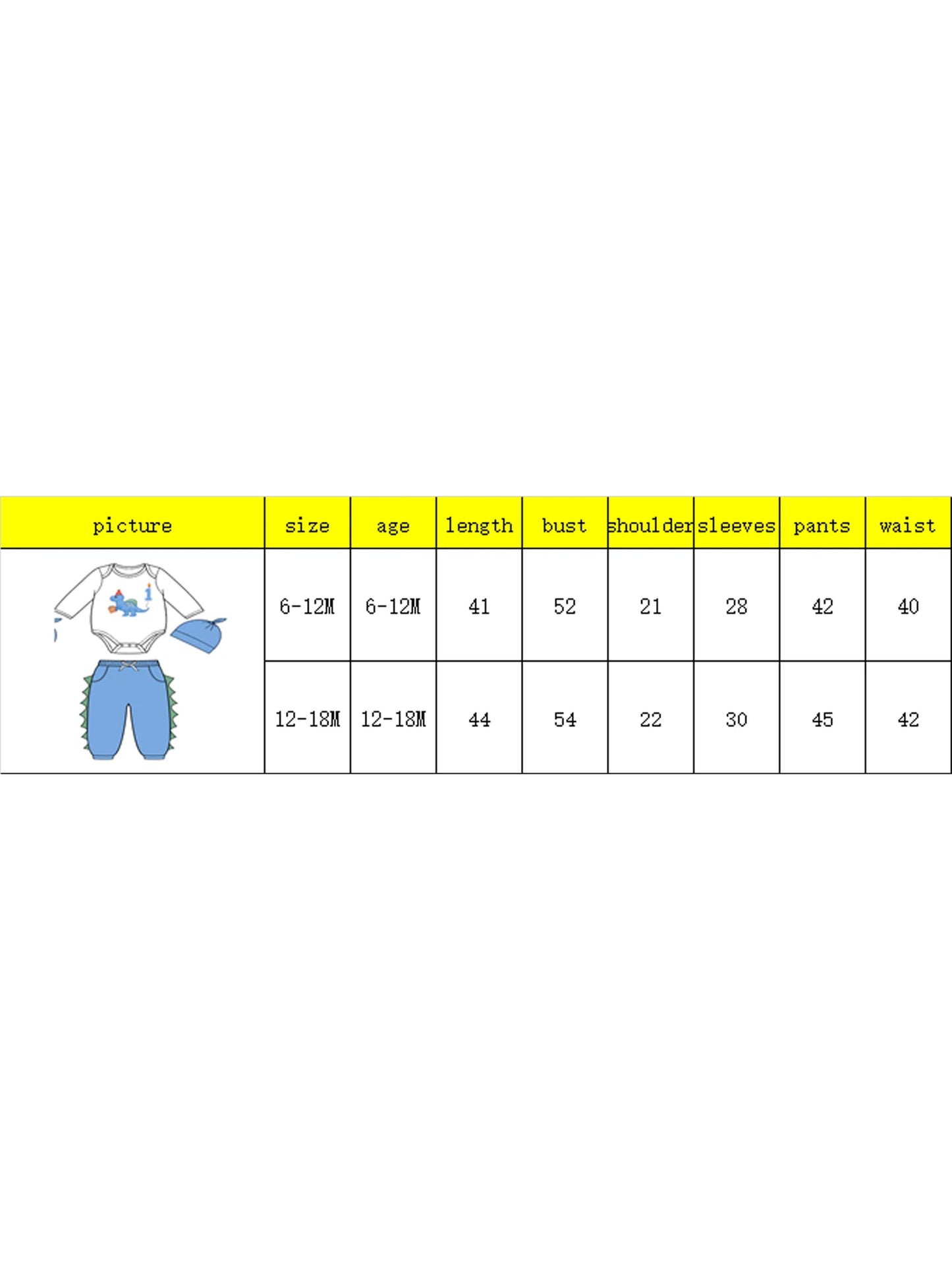 Newborn Baby Boys Birthday Clothing Set - Dinosaur Embroidery Romper, Pants & Hat 3-Piece (0-18M)