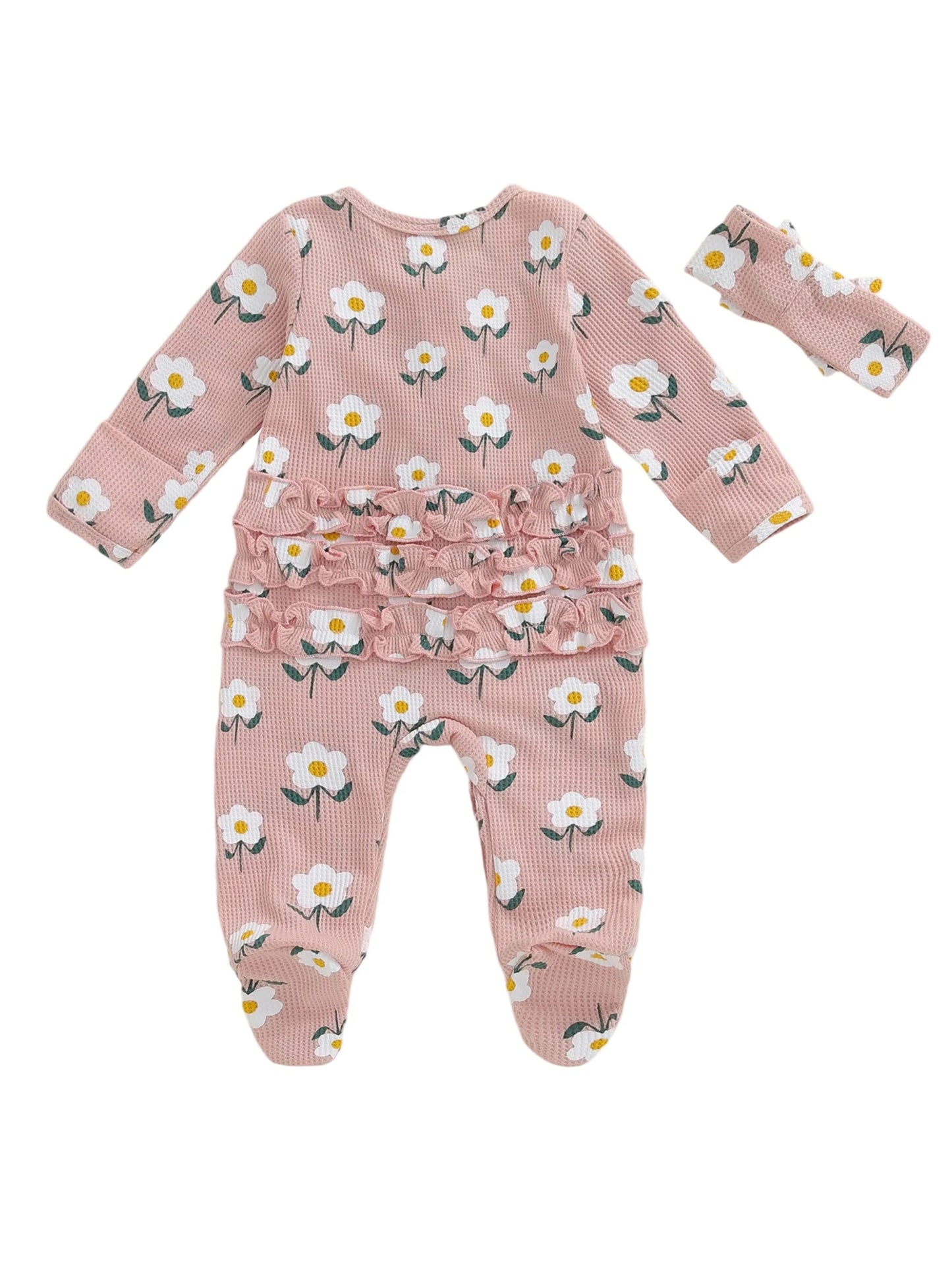 Lovely Newborn Baby Floral Print Romper with Headband (0-12M)