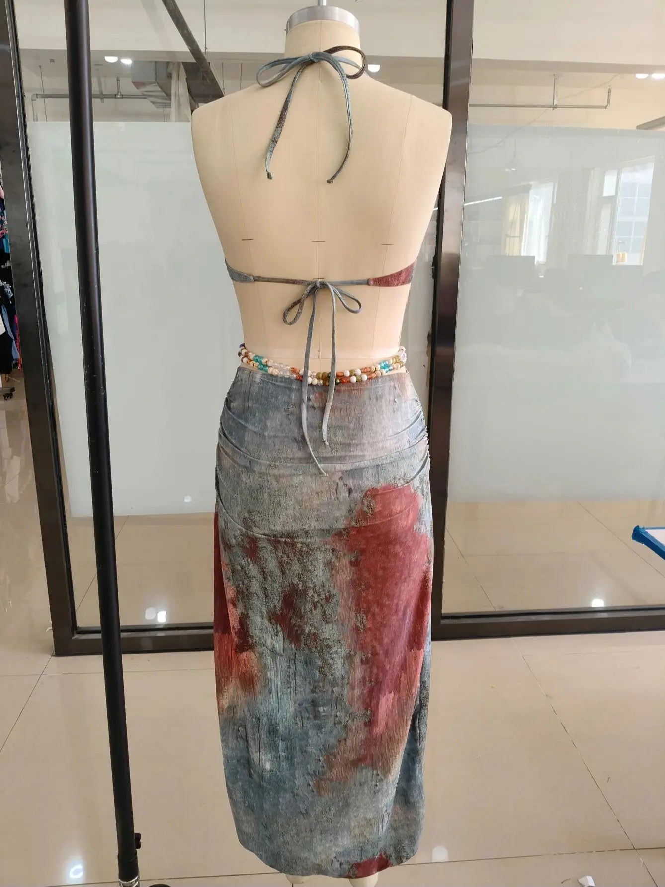 Women's Cut out Shell Bodycon Halter Sleeveless Halter Lace Up Patchwork Long Summer Dress