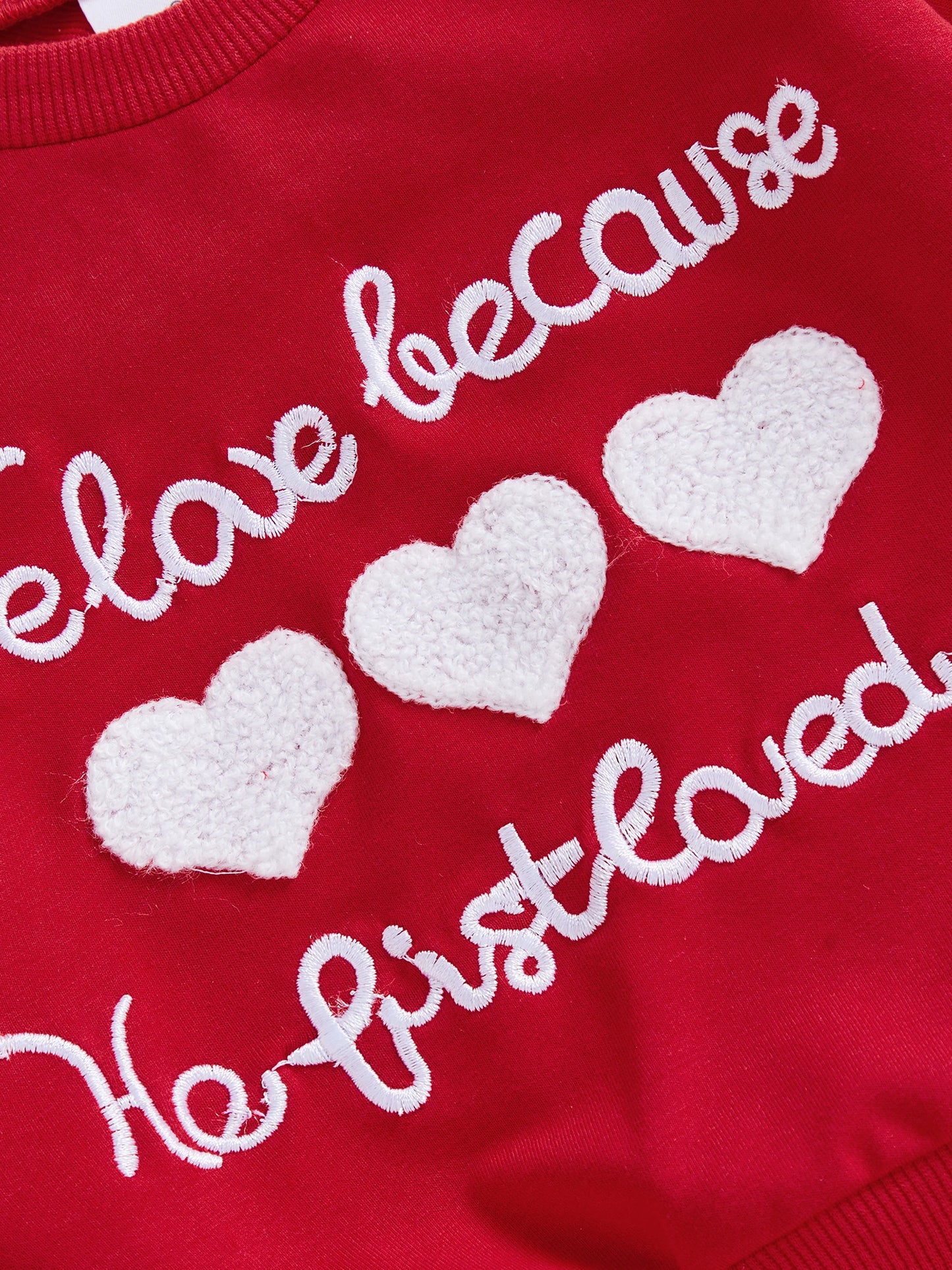 Valentine's Day Baby Boys Outfit Set - Heart Embroidery Sweatshirt & Stripe Pants