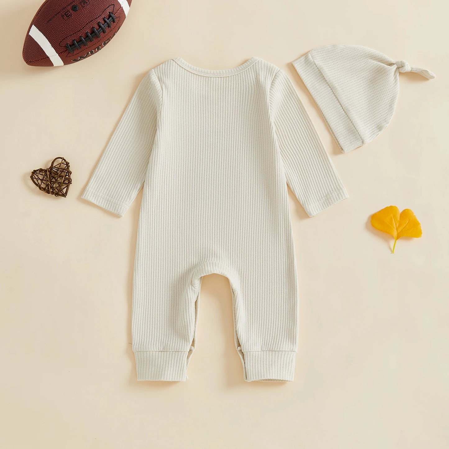 Newborn Baby Football Romper with Hat - Letter Embroidery Long Sleeve Full Length Jumpsuit