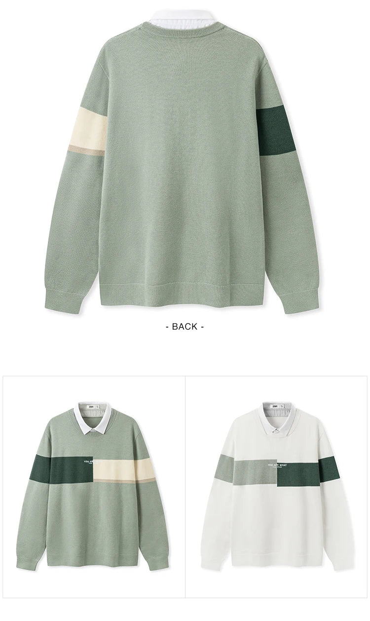 Men's Color Block Knit Sweater - Thermal Embroidered Pullover Winter Style