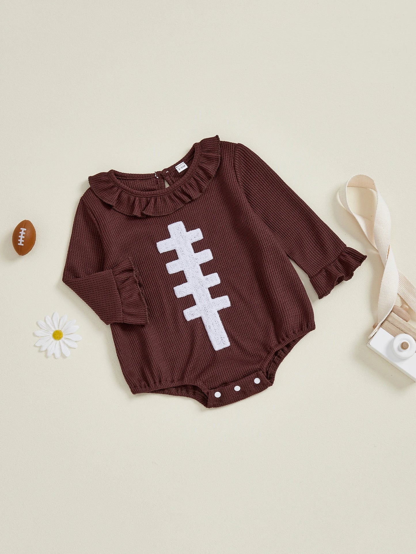 Baby Autumn Winter Romper - Football Embroidery Long Sleeve Ruffled Jumpsuit (0-18M)