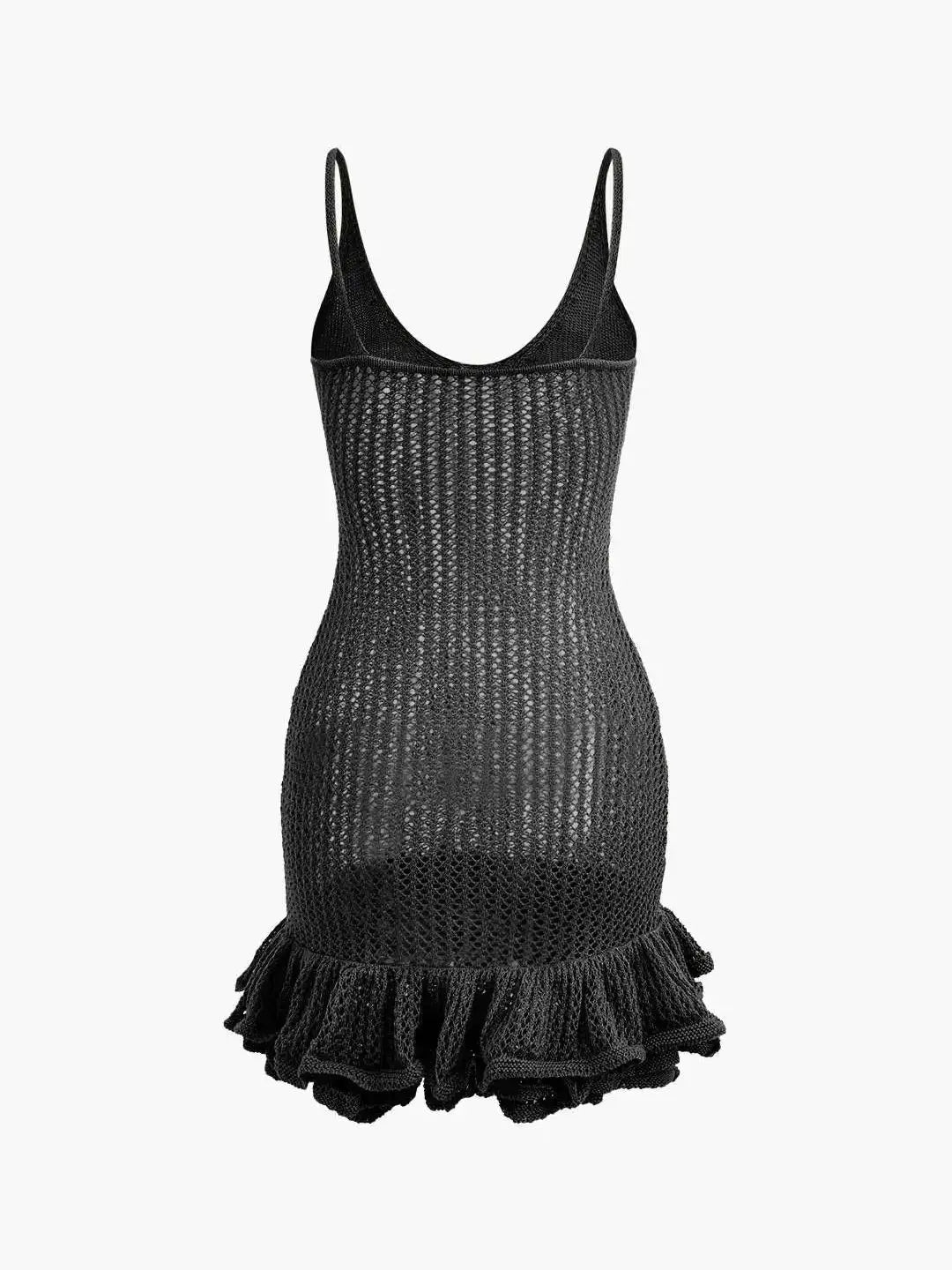 Women's Crochet Knit Mini Dress - Sleeveless Ruffle Hem Cover Up