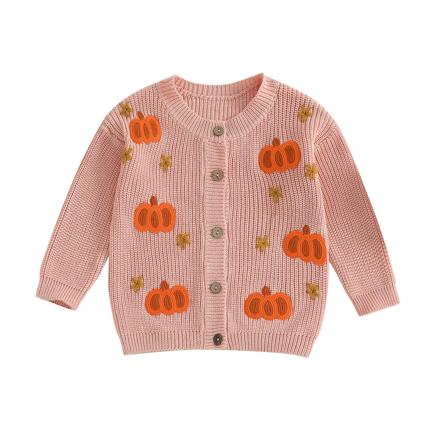 Toddler Halloween Cardigan - Pumpkin Embroidery Button Knit Sweater