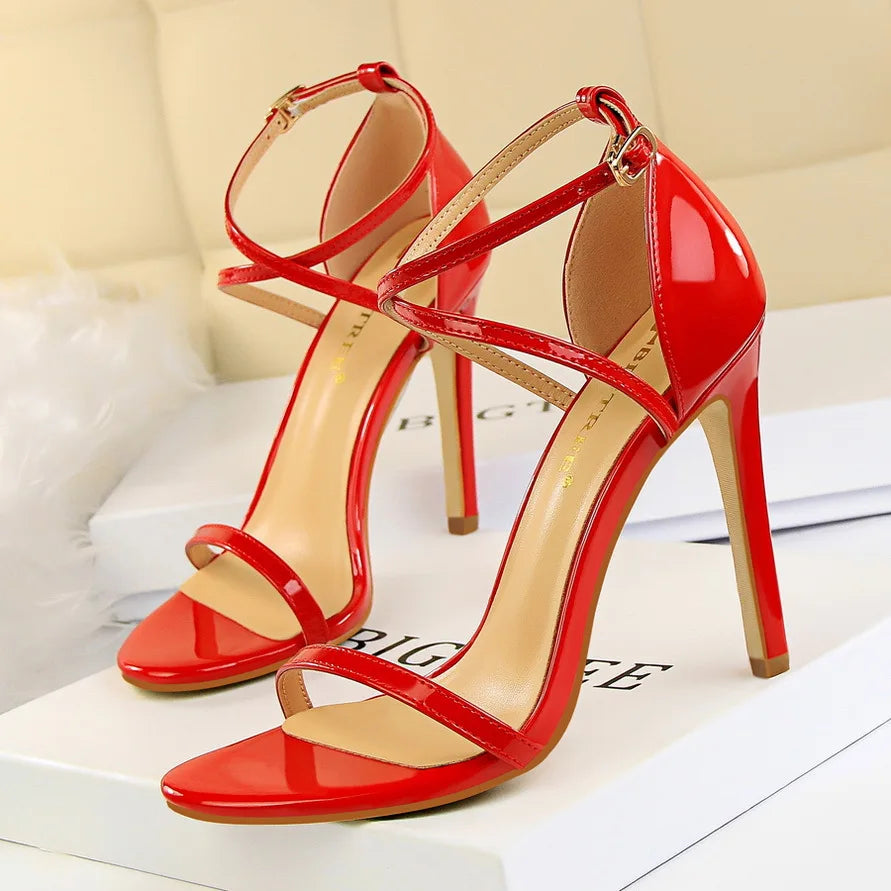 Women's Open Toe High Heels Patent Leather Heels Stiletto