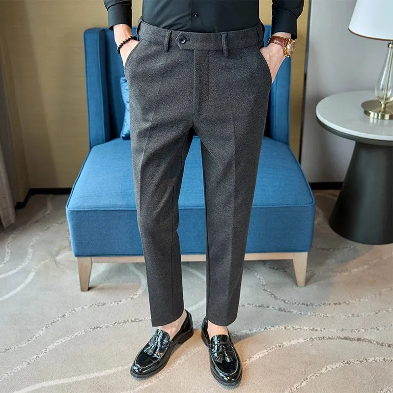 Men's Woolen Elastic Full Length Trousers