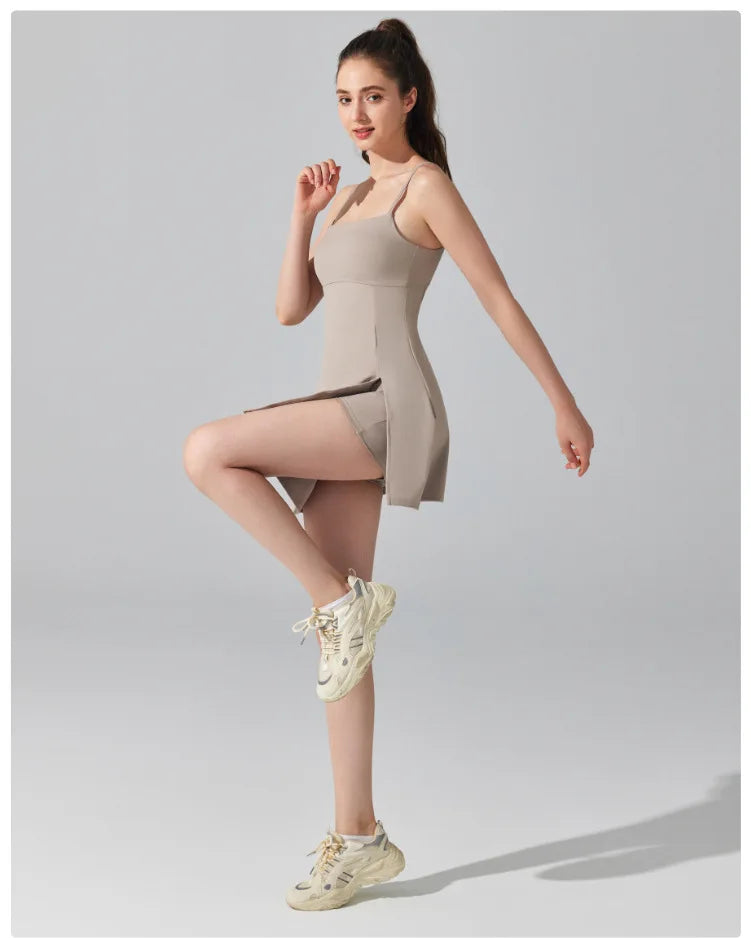 Women's Sports One Piece Yoga Suit Breathable Quick Dry Short Sportswear Female Workout Tennis Dress