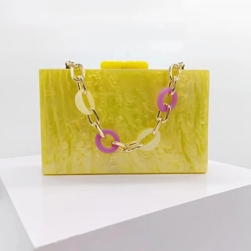 Yellow Pearl Acrylic Ladies Handbag - Casual Crossbody Shoulder Bag Wallet