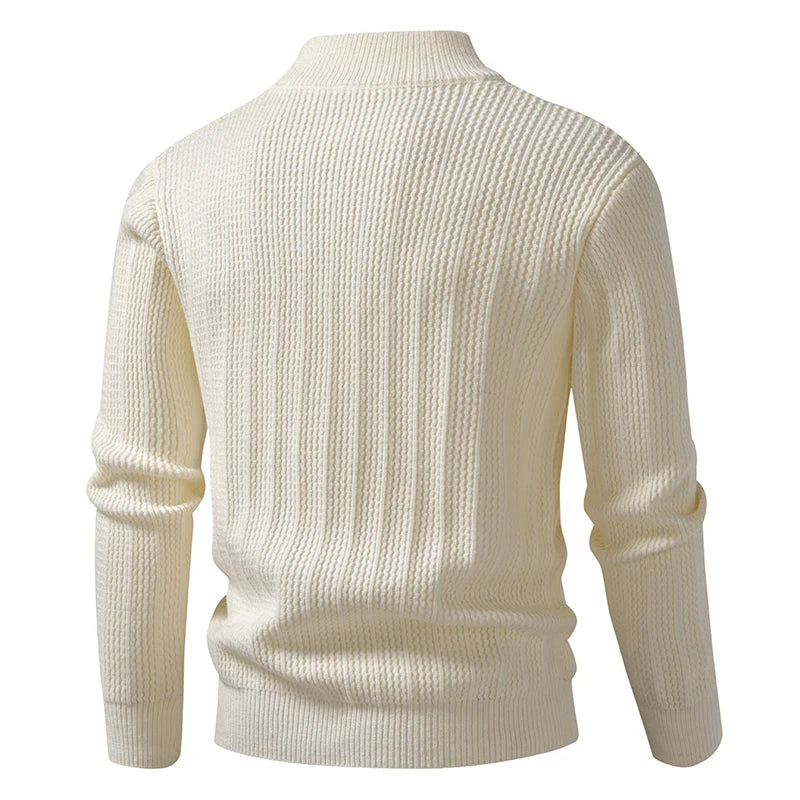 Men's Stand Collar Half-Zip Sweater - Loose Fit Solid Colour Knit Pullover for Autumn Winter