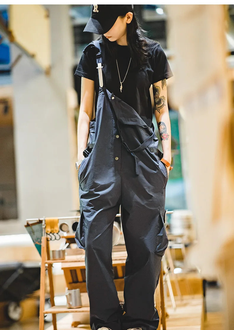 Women's Jumpsuits Retro Overalls Mountain Series Large Pocket Jumpsuit Waterproof Loose Sleeveless Playsuits Cargo Pants