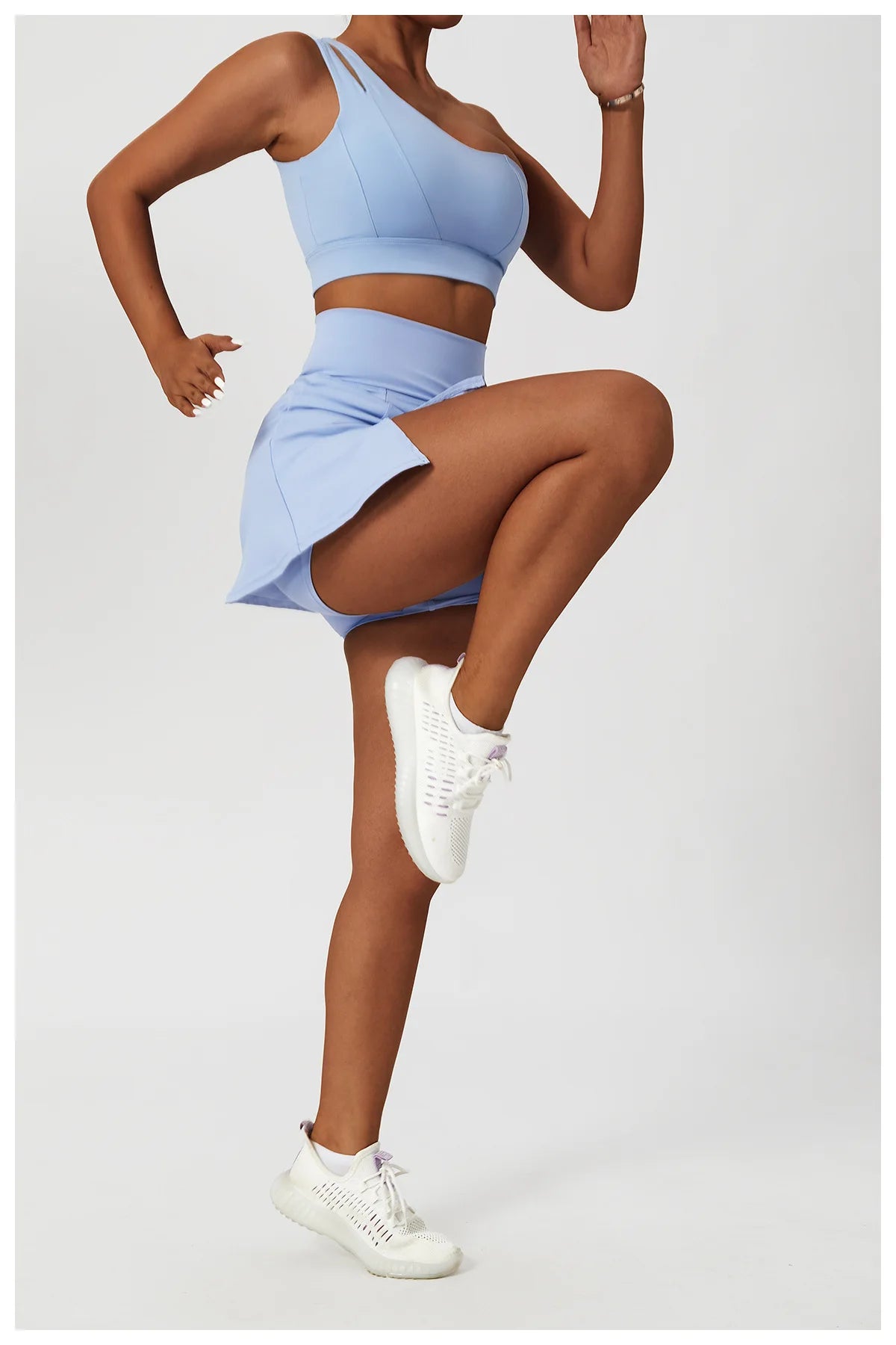 Women’s 2pc Sports Skirt Suit Outdoor Leisure Single Shoulder Bra Suit Quick Drying Tennis Set Yoga workout Skirt Set