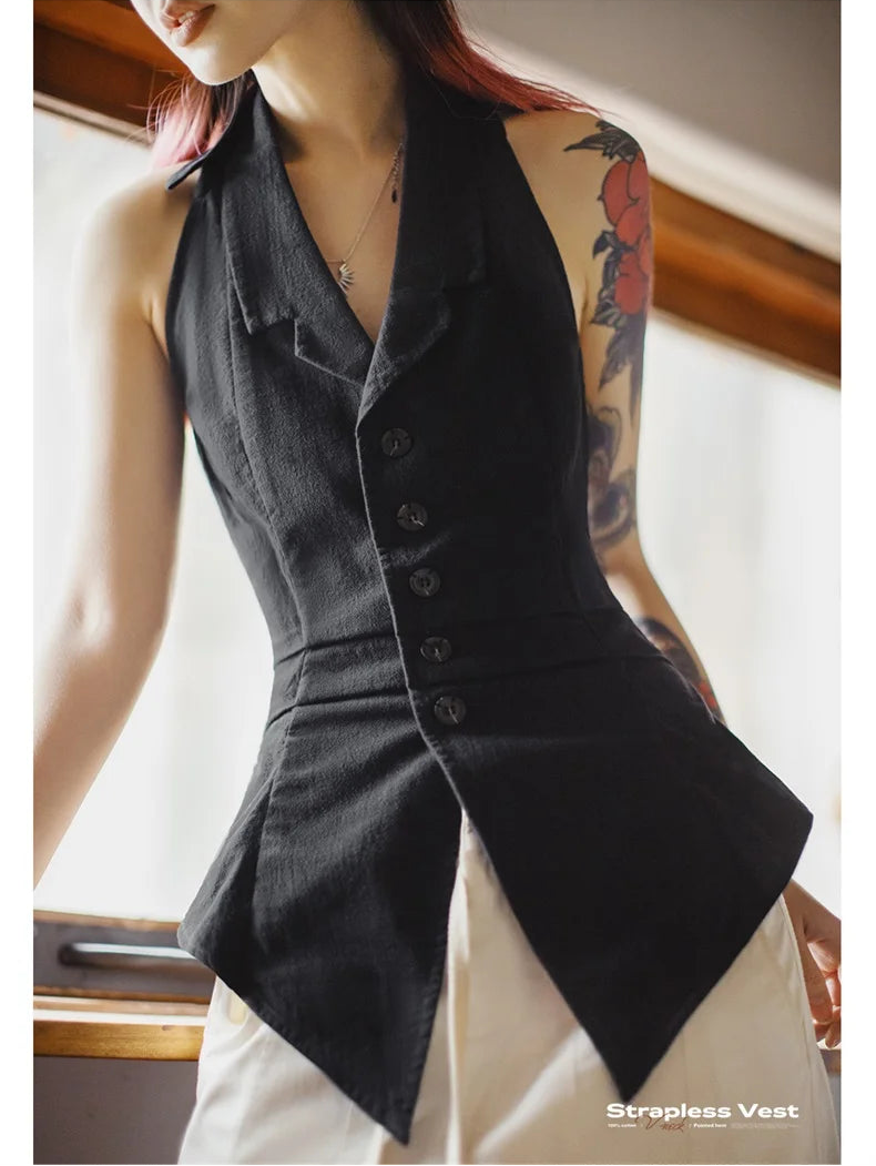 Women's V-Neck Halter Vest - Sleeveless Bodycon Tank Top