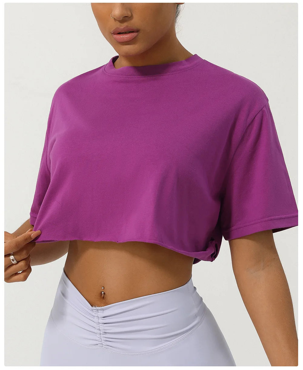 Women's Short Sleeve Yoga Summer Gym Crop Top Breathable Quick Dry Running Blouse Workout Top