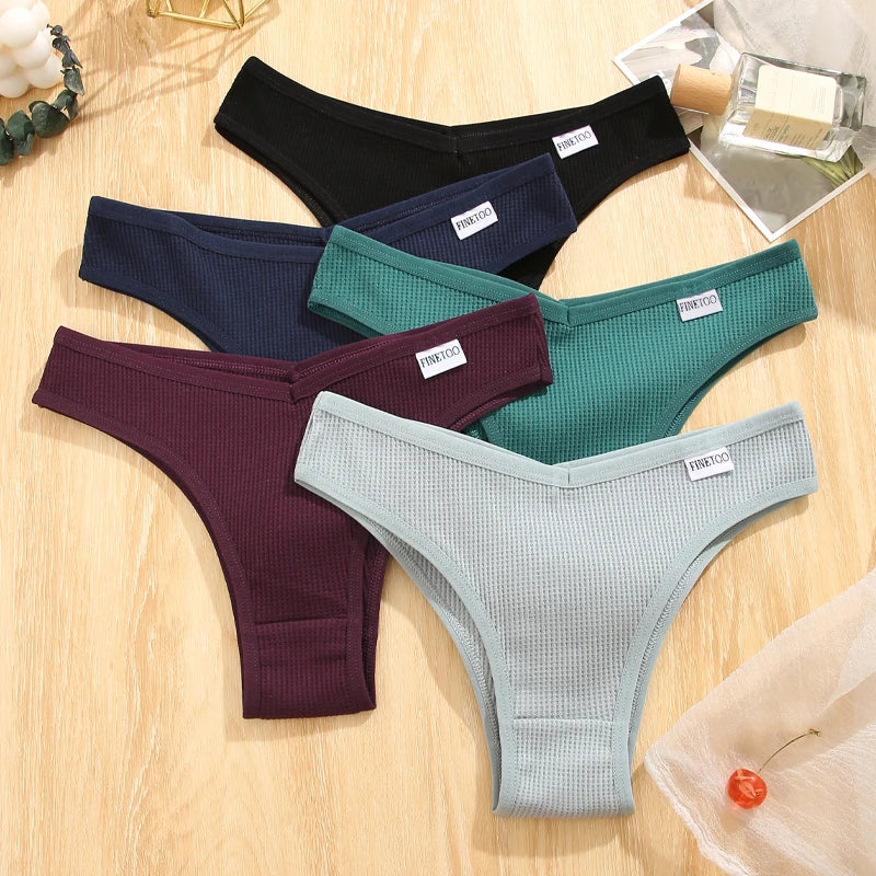 Women's 4Pcs Cotton Breathable Underwear Panties Low-Waist Waffle G-string Stretch Briefs Soft Lingerie