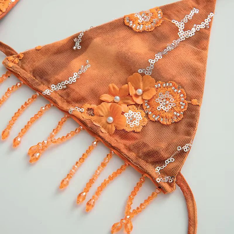 Summer Tassel Bikini Set with Half Skirt - Two Piece Swimwear