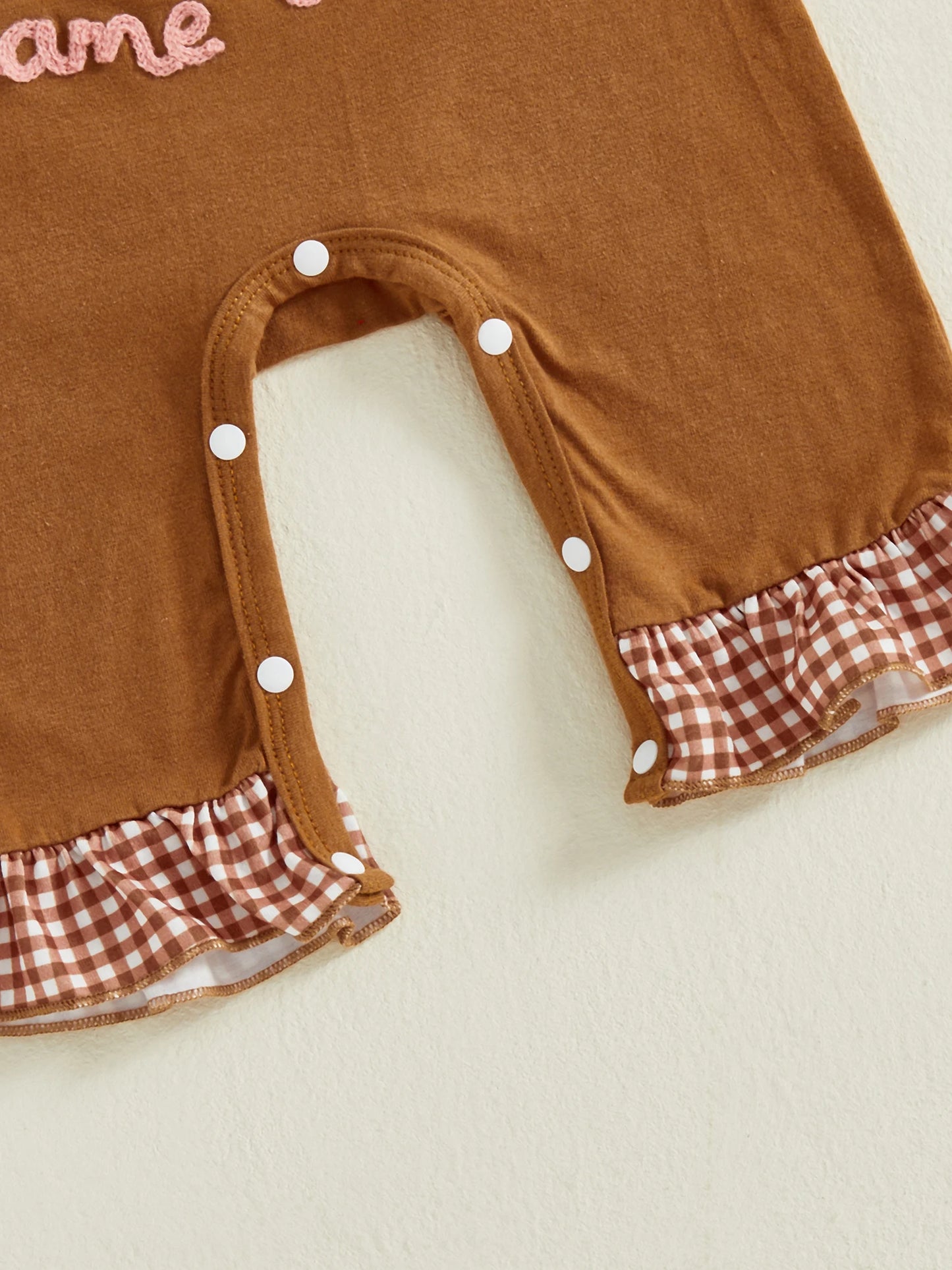 Baby Autumn Winter Romper - Plaid Print Football Embroidery Ruffled Jumpsuit (0-18M)