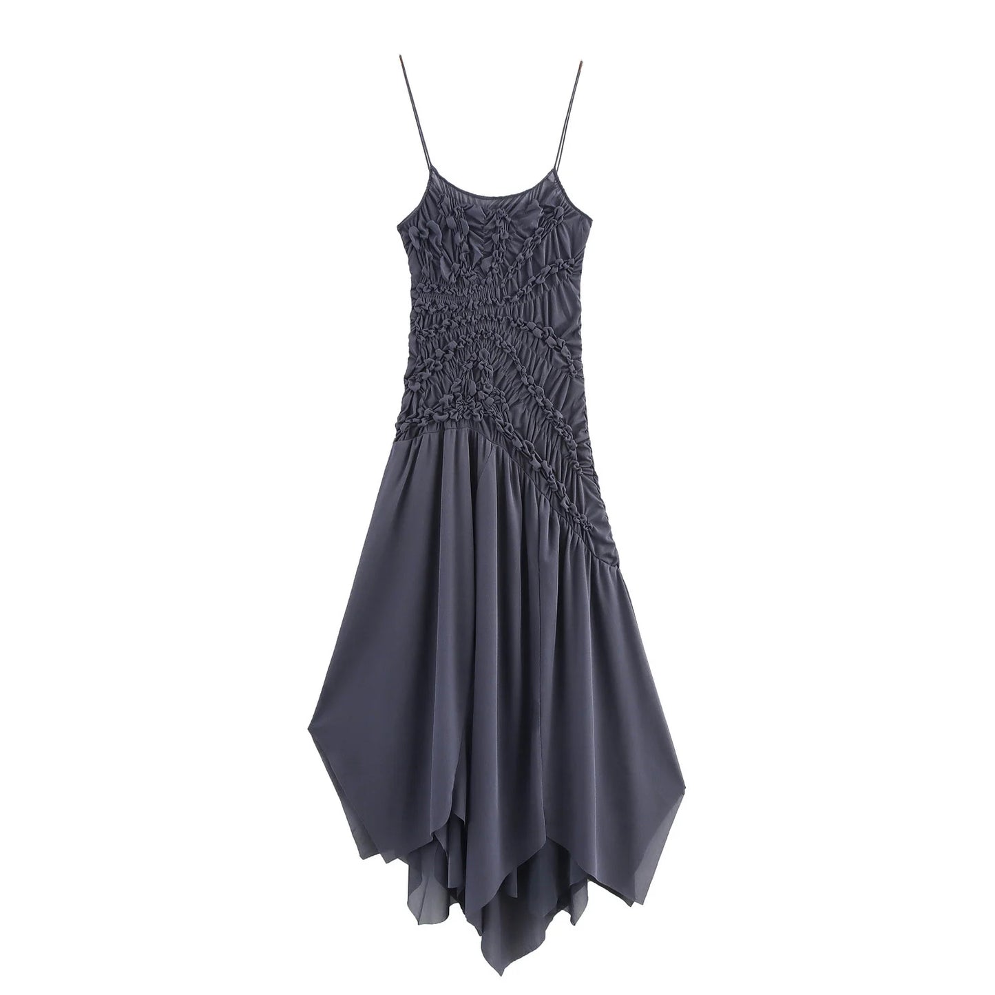 Women's Asymmetric Pleated Camisole Dress Long Skirt With A Cinched Waist