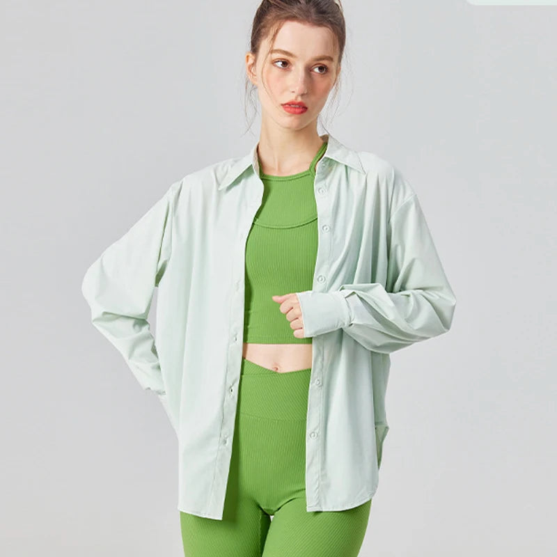 Women's Long Sleeve Sun Protection Yoga Shirt - Lightweight Athletic Top