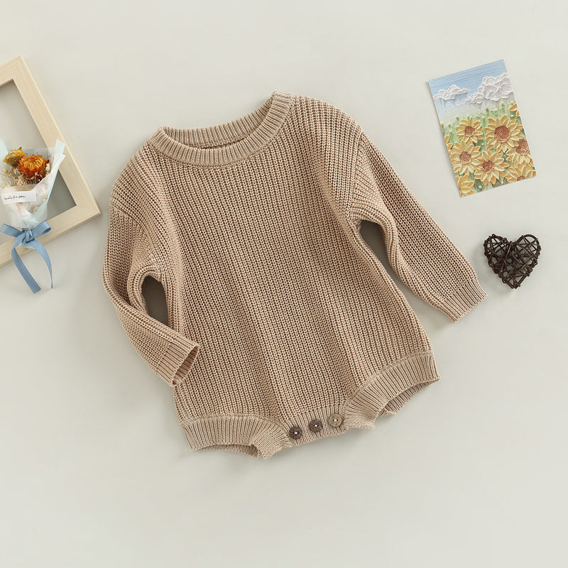 Baby Sweater Romper - Solid Knitted Long Sleeve Pullover Jumpsuit
