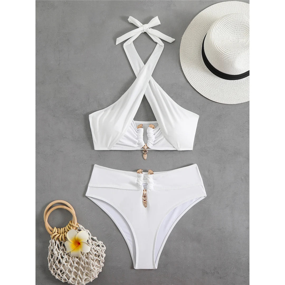 Women's Halter Cut Out High Waist Bikini Swimsuit Swimwear Two-pieces Bikini set