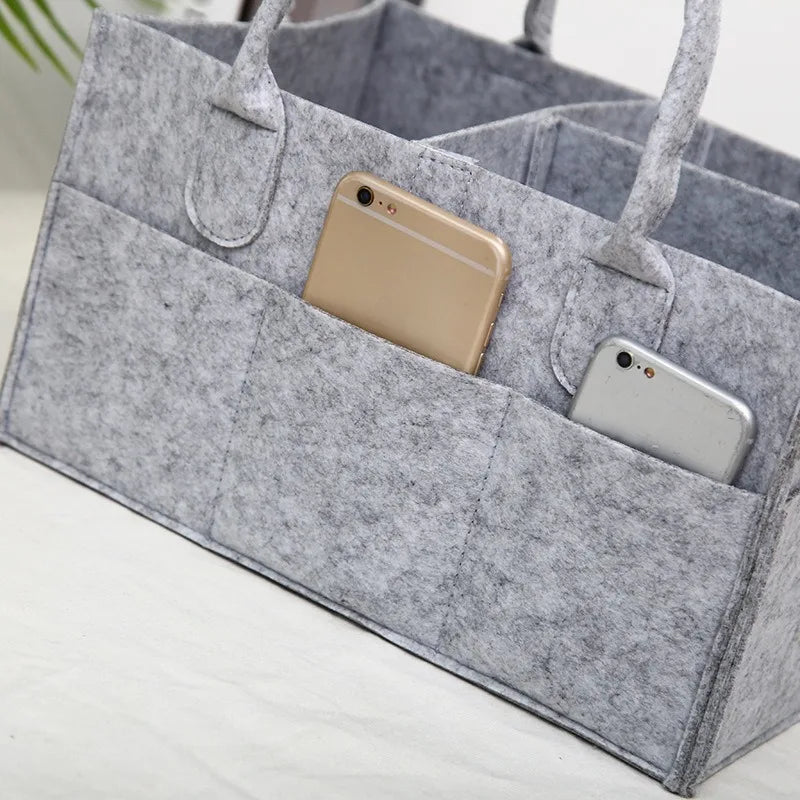 Felt Baby Diaper Organizer Caddy - Newborn Storage Bag for Nappies & Essentials