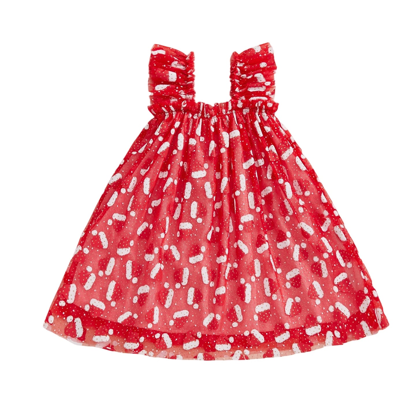 Toddler Girls' Christmas Tulle Dress - Santa Hat Print Sleeveless A-Line Party Dress
