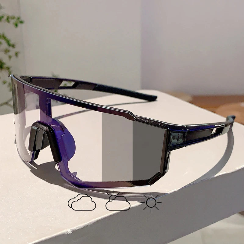 Unisex Photochromic Goggle Wrapped Round Sports Futuristic Oversized Anti-UV Cycling Sunglasses