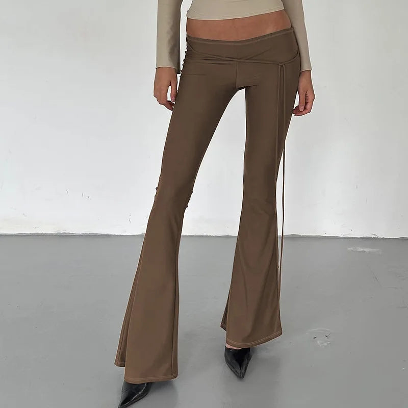 Women's Summer Flared Pants Rave Festival Outfits Slim Fit Low Rise Trousers