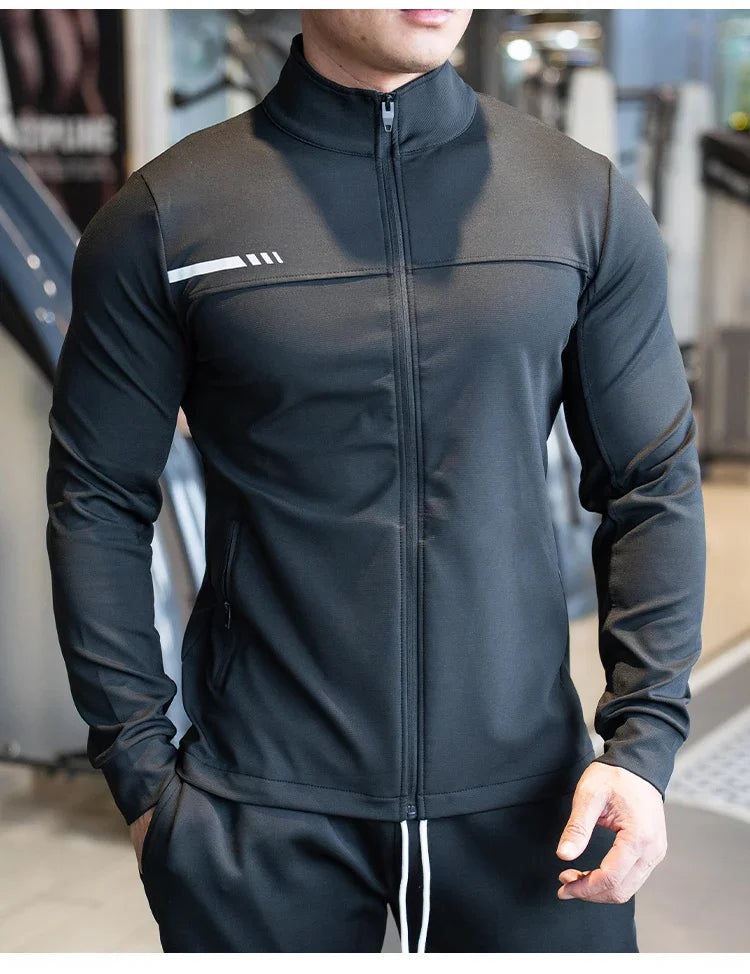 Men's Gym Fitness Running Sport Jacket Outdoor Workout Training Zipped Long Sleeve Shirt