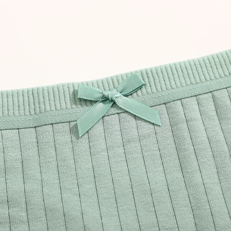Women's Cotton Bow Tie Underwear 5-Pack - Ribbed Striped Low Waist Thongs