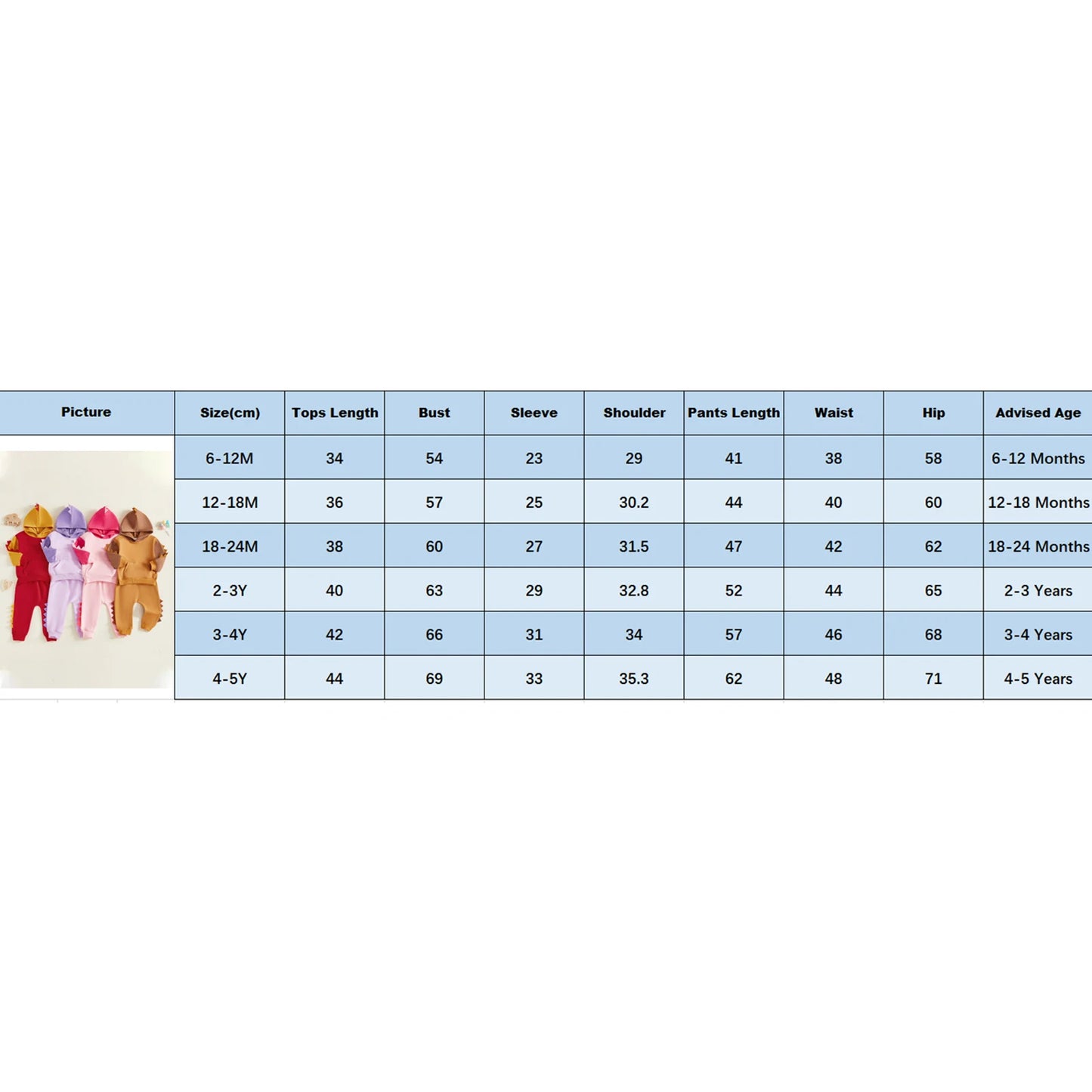 Toddler Dinosaur Hooded Outfit Set - Contrast Color Long Sleeve Top & Pants (0-5Y)