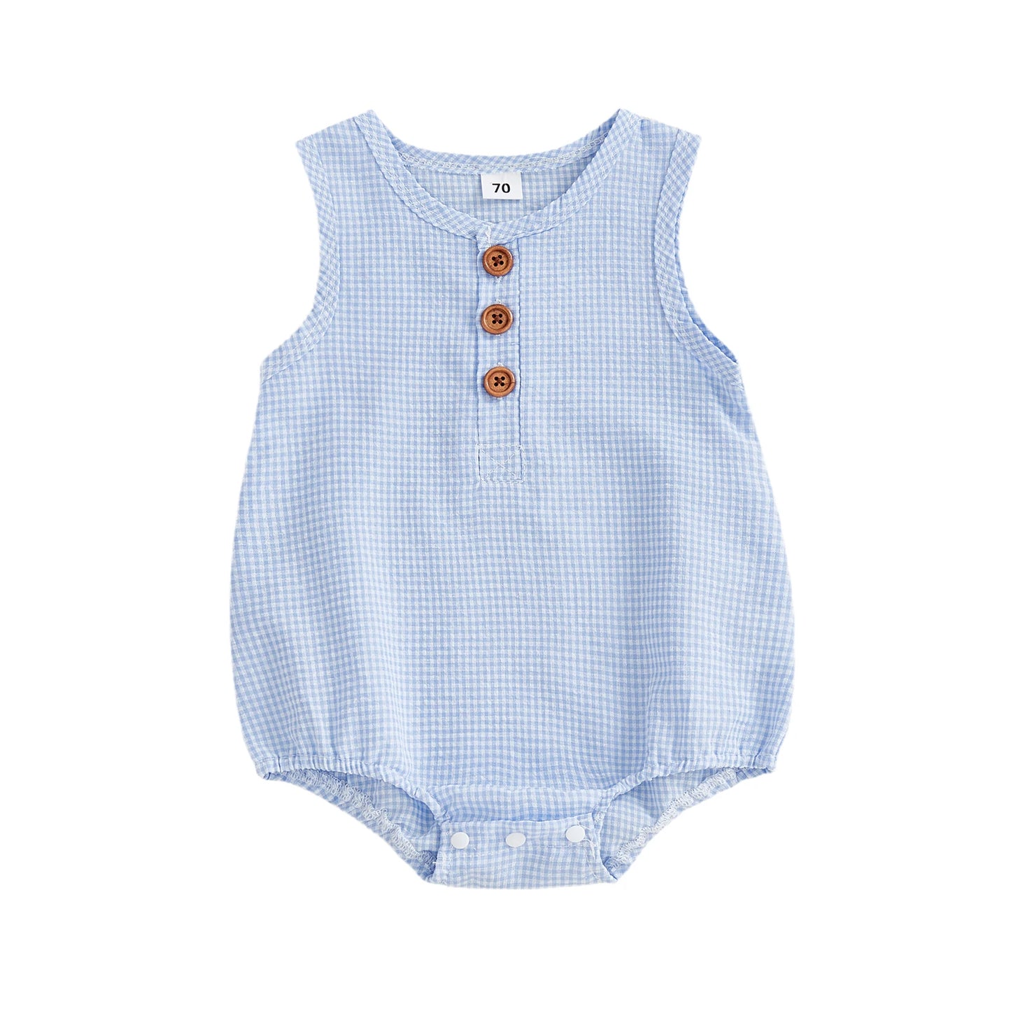 Baby Romper - Plaid Button-Down Sleeveless Jumpsuit (Unisex)