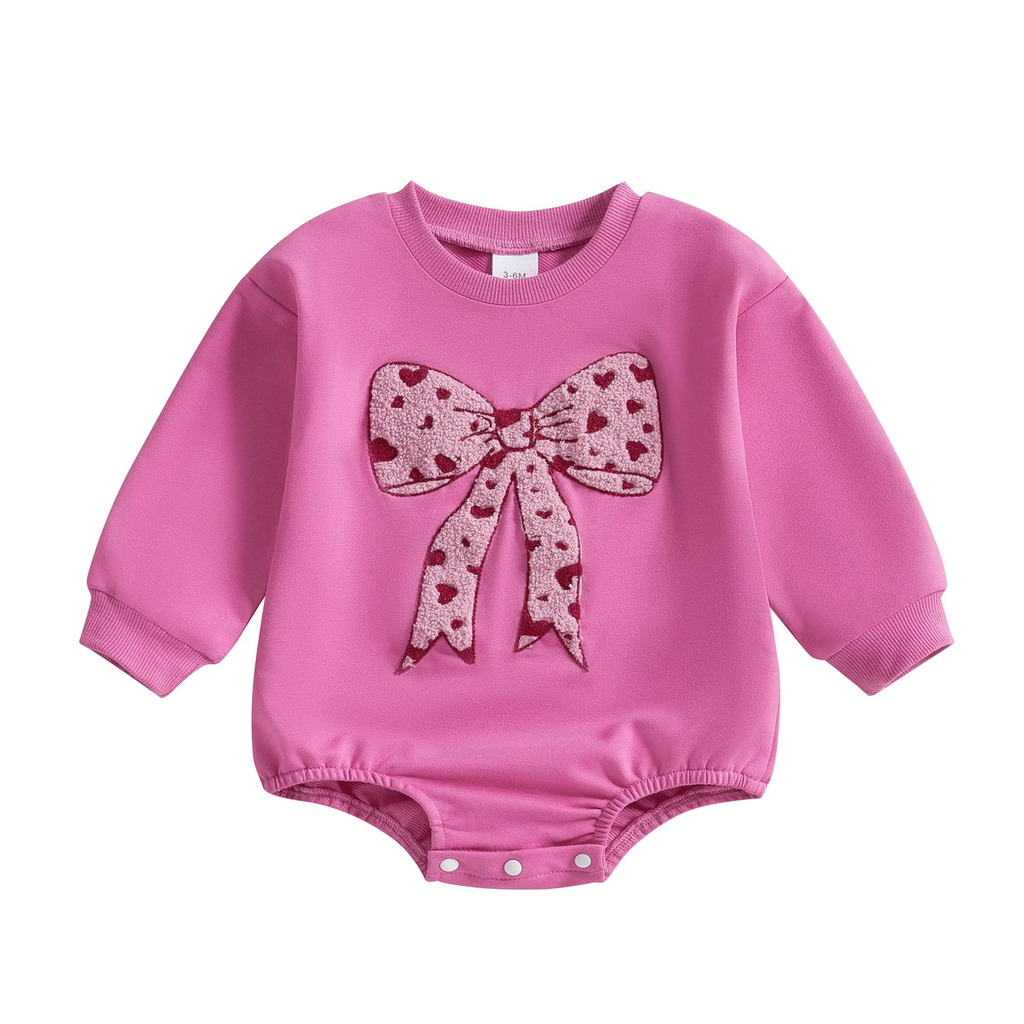 Children's 0-18M Baby Girls Bubble Romper Heart Bow Embroidery Long Sleeve Sweatshirt Jumpsuit