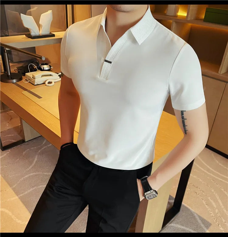 Men's Summer Slim Fit Casual Short Sleeve Style Turn Down Collar Polo Shirt